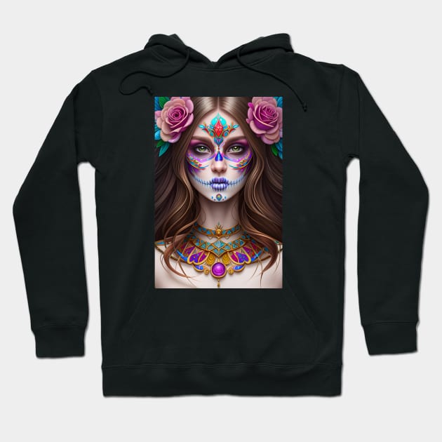 Beautiful Woman in Sugar Skull Makeup Art Hoodie by ImaginativeInkPOD